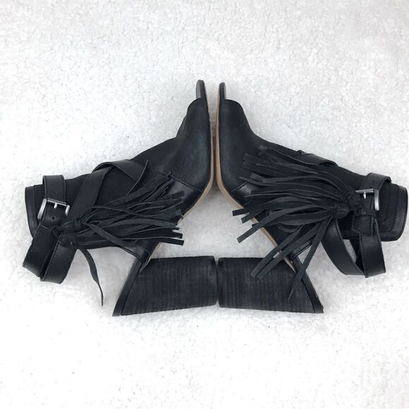 Sam Edelman Vermont Black Leather Peep Toe Cross Strap Tassel Ankle Boot - Picture 4 of 16